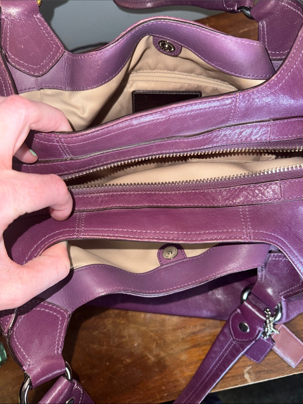Coach Plum Leather Shoulder Bag with Silver Hardware - Picture 6 of 15